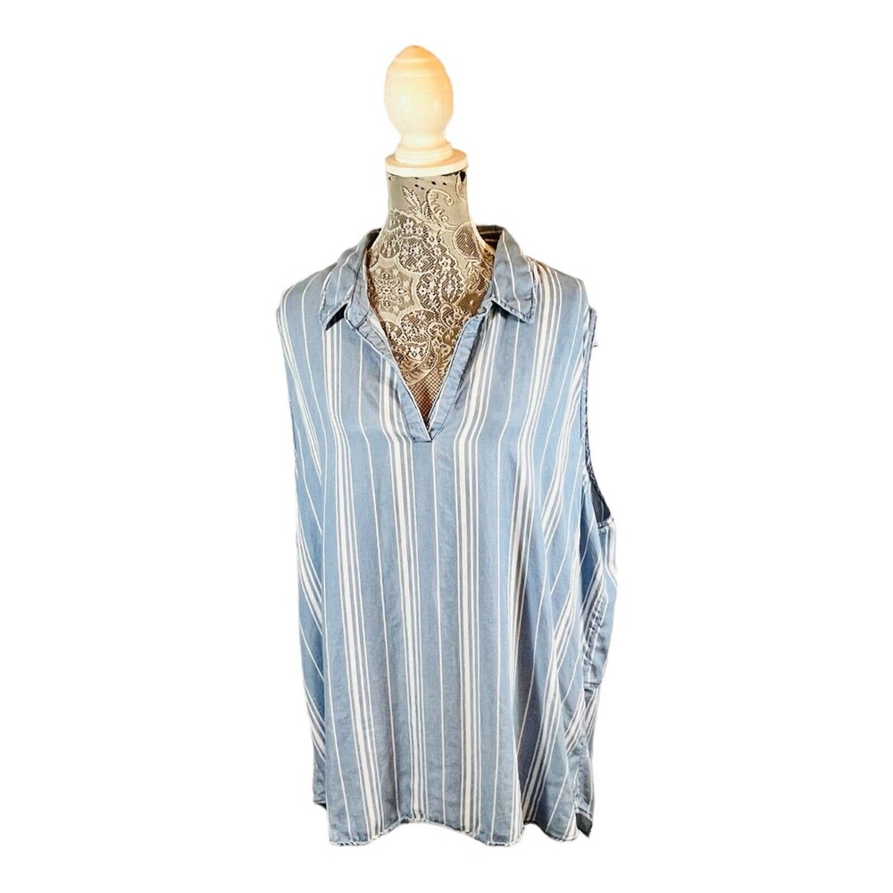 Given Kale Chambray Sleeveless Stripe Tunic Blouse Dress Size 2X